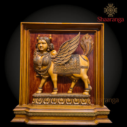 25 Inches Kamadhenu – The Sacred Wish-Fulfilling Cow | Masterpiece Wooden Sculpture