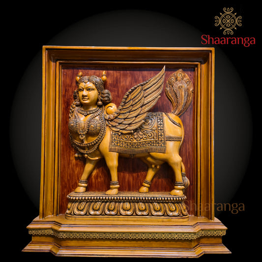 25 Inches Kamadhenu – The Sacred Wish-Fulfilling Cow | Masterpiece Wooden Sculpture
