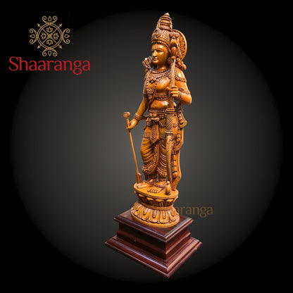 22 Inches Wooden Saaranga Rama - Exquisite Wooden Sculpture