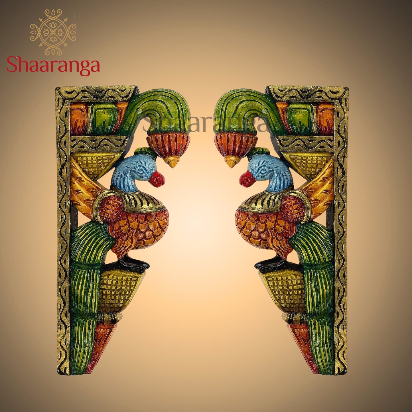 9 Inches Wooden Painted Parrot Wall Brackets Pair