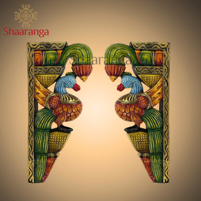 9 Inches Wooden Painted Parrot Wall Brackets Pair