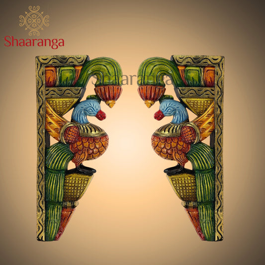 9 Inches Wooden Painted Parrot Wall Brackets Pair