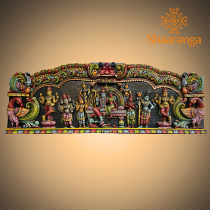 Sri Rama Pattabhishekam – Grand Wooden Carving Panel | 66 Inches
