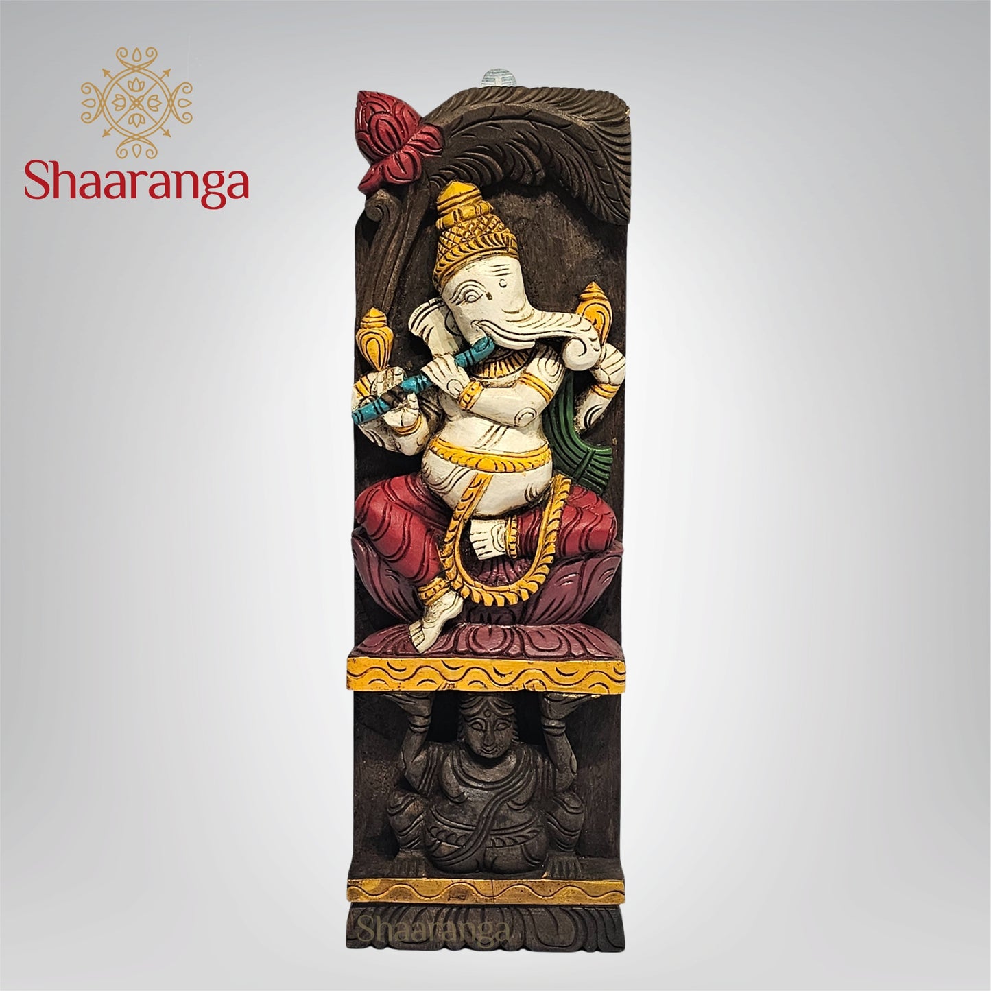 18.5 Inches Wooden Flute Ganesha Panel