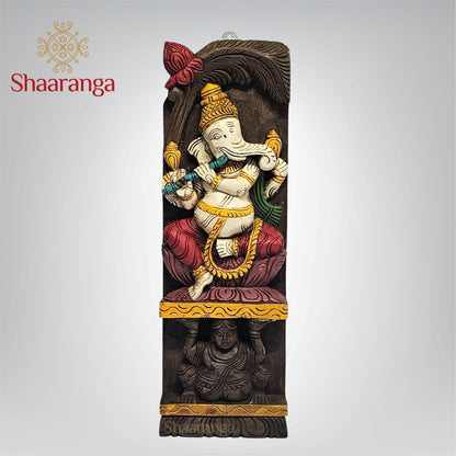 18.5 Inches Wooden Flute Ganesha Panel