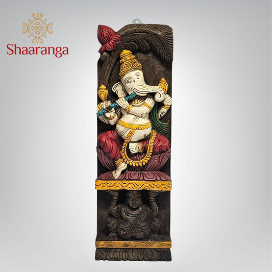 18.5 Inches Wooden Flute Ganesha Panel