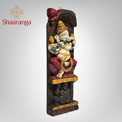 18.5 Inches Wooden Flute Ganesha Panel