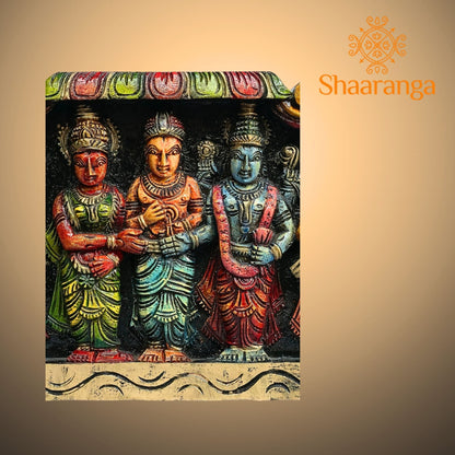 Srinivasa Kalyanam wooden carving panel - 12 x 27 inches