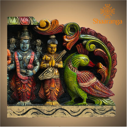 Srinivasa Kalyanam wooden carving panel - 12 x 27 inches