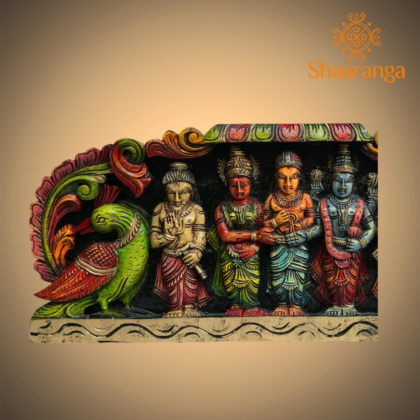 Srinivasa Kalyanam wooden carving panel - 12 x 27 inches