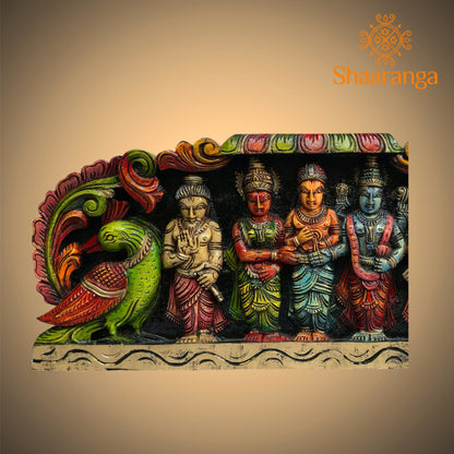 Srinivasa Kalyanam wooden carving panel - 12 x 27 inches