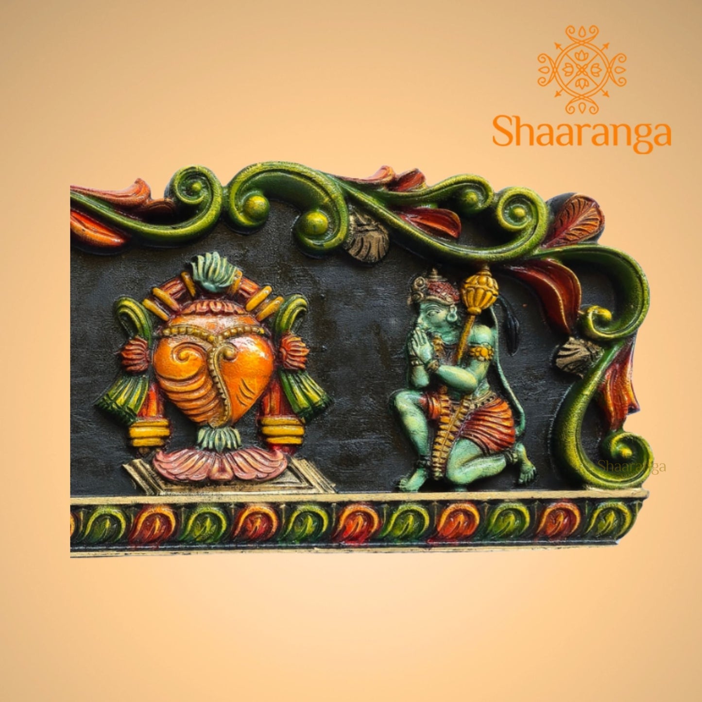 wooden painted panel of Shanku–Chakra–Namam 12 x 41 inches