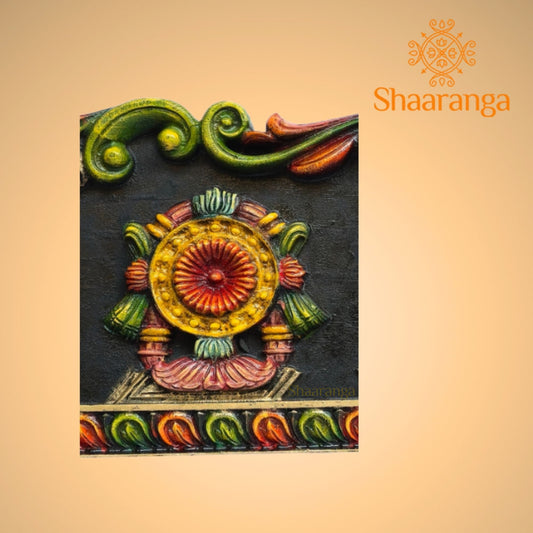 wooden painted panel of Shanku–Chakra–Namam 12 x 41 inches