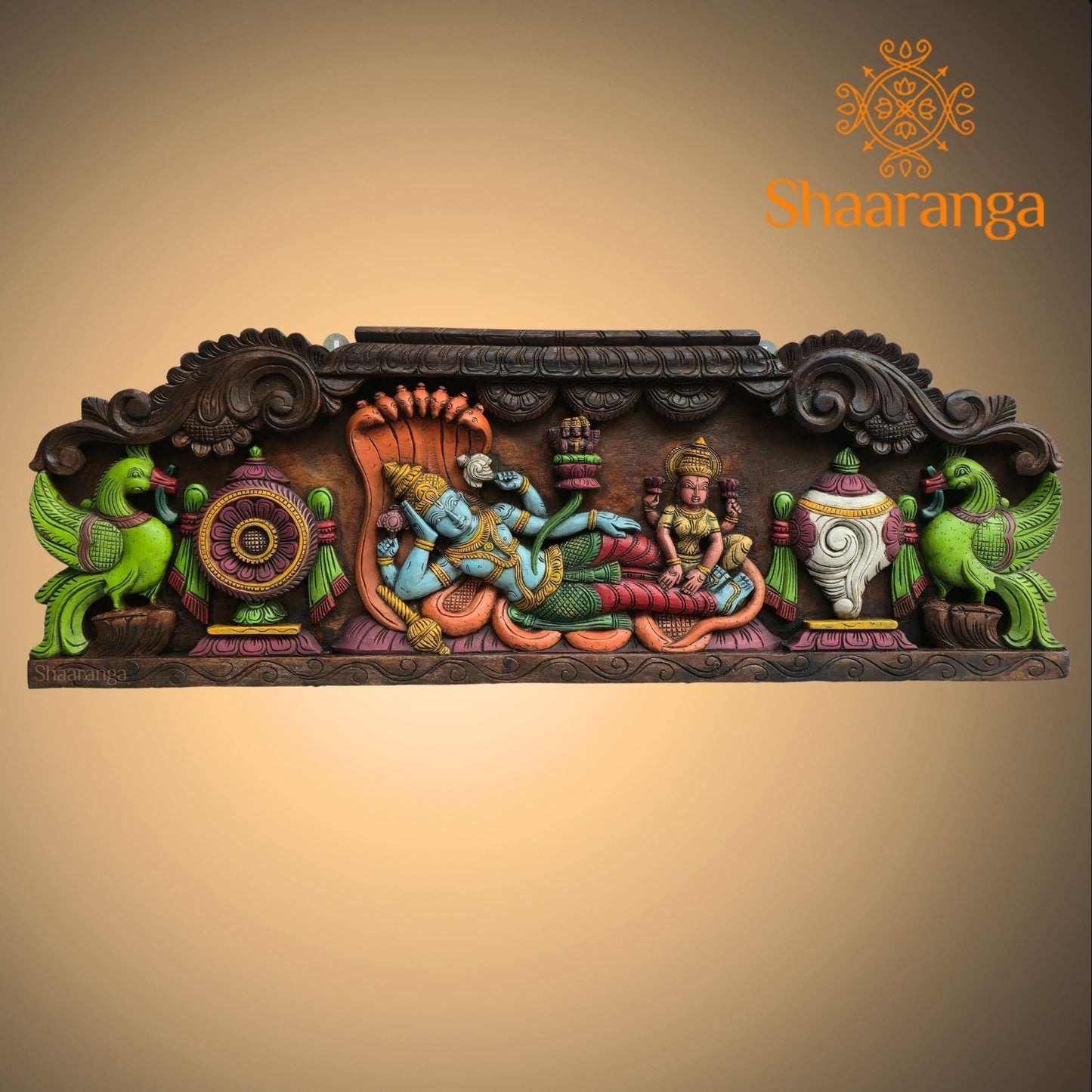 Sri Vishnu Ananta Shayana – Wooden Carving Panel - 15 x 42 inches