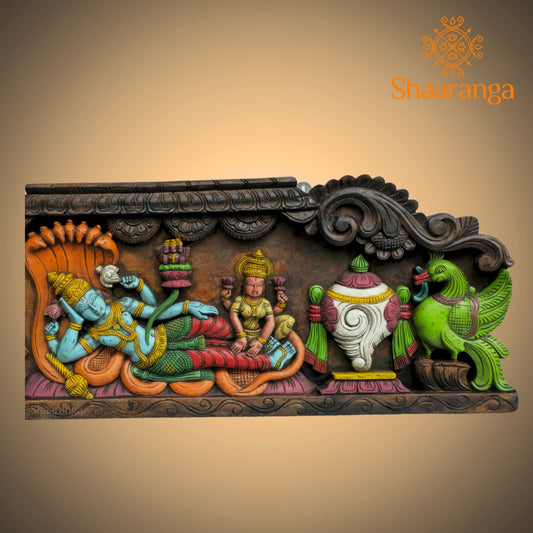 Sri Vishnu Ananta Shayana – Wooden Carving Panel - 15 x 42 inches