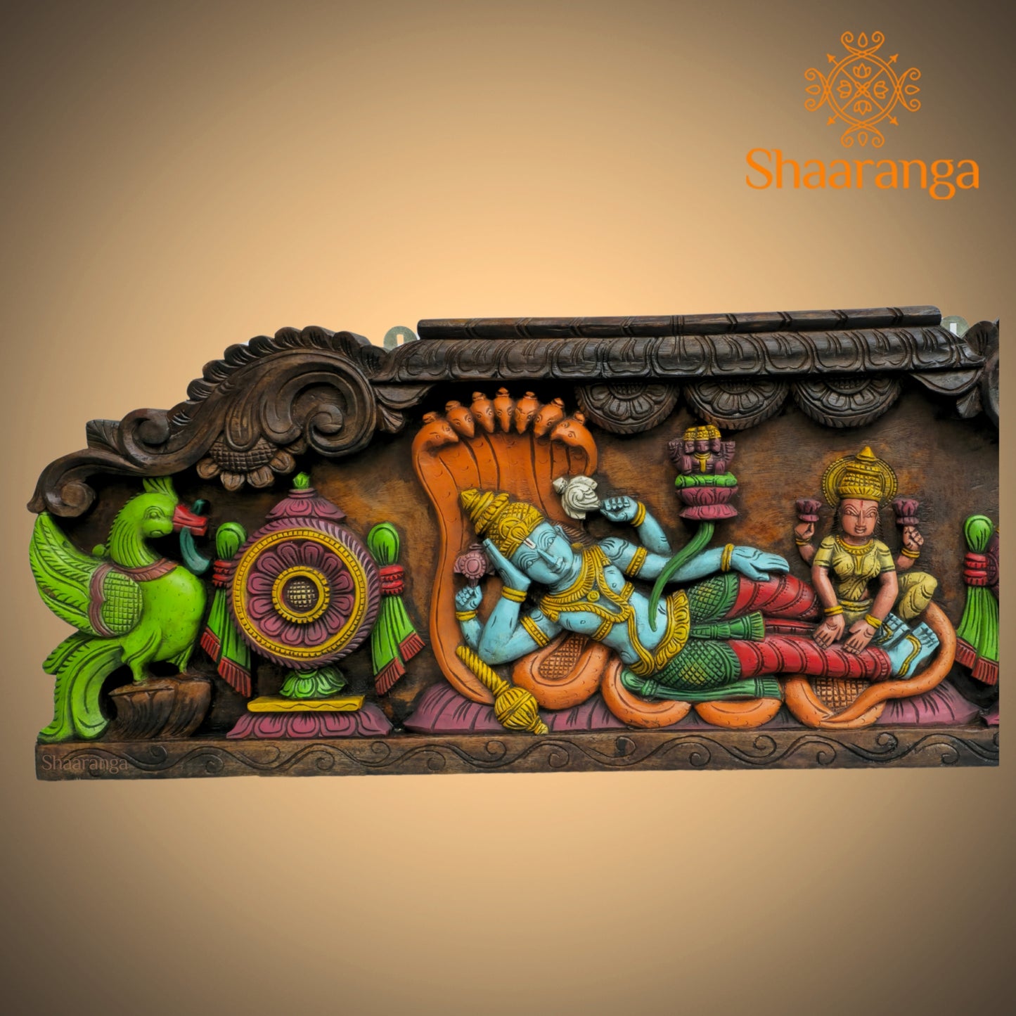Sri Vishnu Ananta Shayana – Wooden Carving Panel - 15 x 42 inches