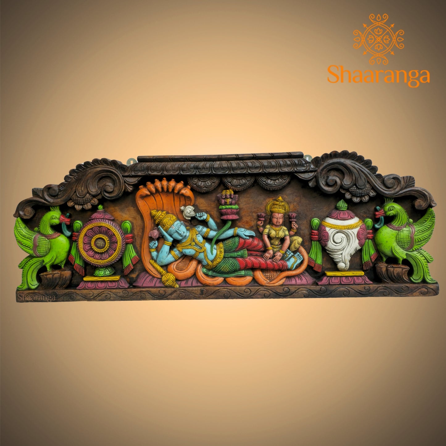 Sri Vishnu Ananta Shayana – Wooden Carving Panel - 15 x 42 inches