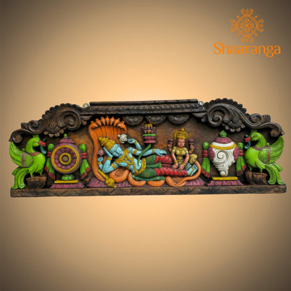 Sri Vishnu Ananta Shayana – Wooden Carving Panel - 15 x 42 inches