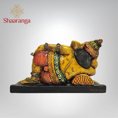 9.5 Inches wooden Relaxing Ganesha with Vibrant Painted Finish