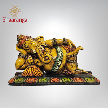 9.5 Inches wooden Relaxing Ganesha with Vibrant Painted Finish