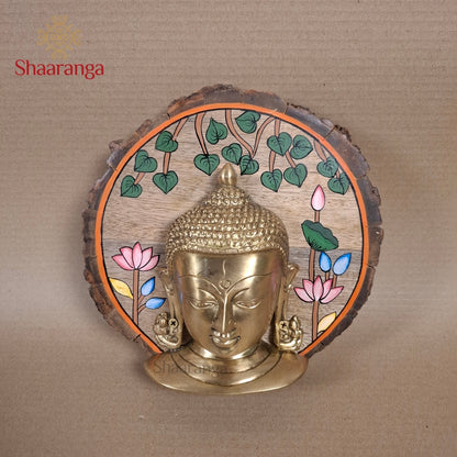 9 Inches Brass Budha With Round Wooden Frame