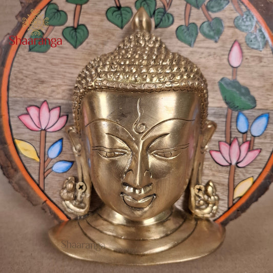9 Inches Brass Budha With Round Wooden Frame