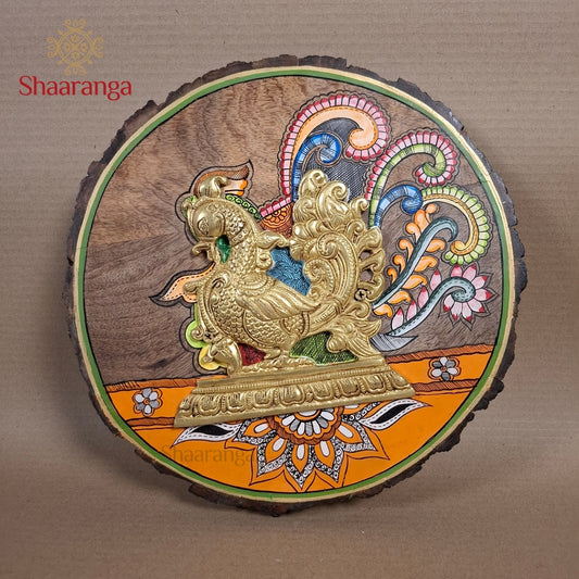 12 Inches Brass Annapakshi With Round Wooden Frame