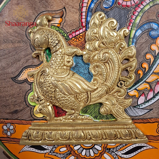 12 Inches Brass Annapakshi With Round Wooden Frame