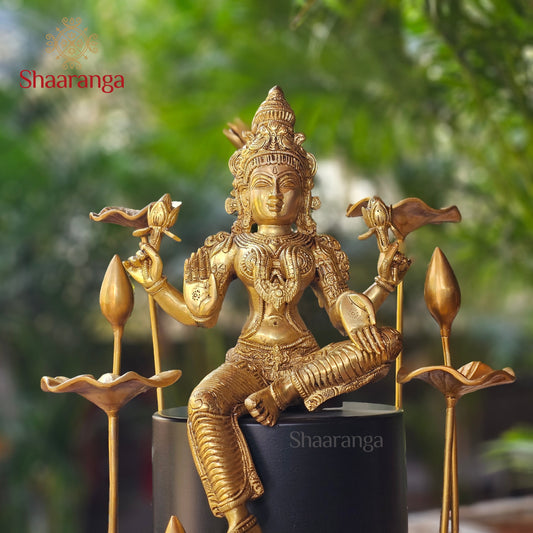 19 Inches Brass Lakshmi Devi in Lotus Aura | Contemporary Sacred Décor Sculpture