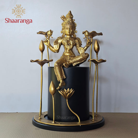19 Inches Brass Lakshmi Devi in Lotus Aura | Contemporary Sacred Décor Sculpture