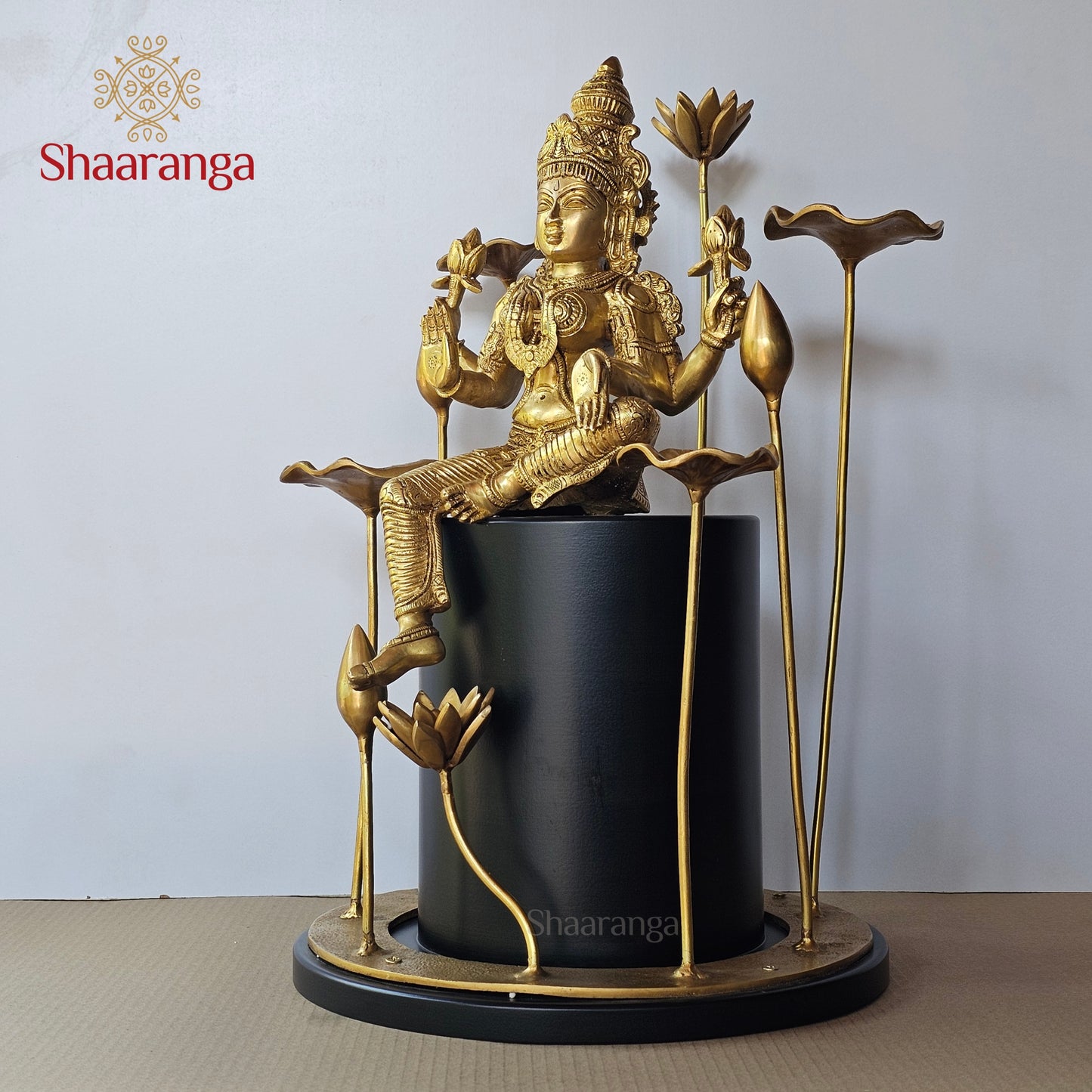 19 Inches Brass Lakshmi Devi in Lotus Aura | Contemporary Sacred Décor Sculpture
