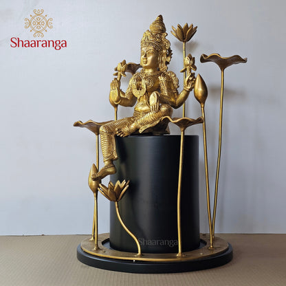 19 Inches Brass Lakshmi Devi in Lotus Aura | Contemporary Sacred Décor Sculpture