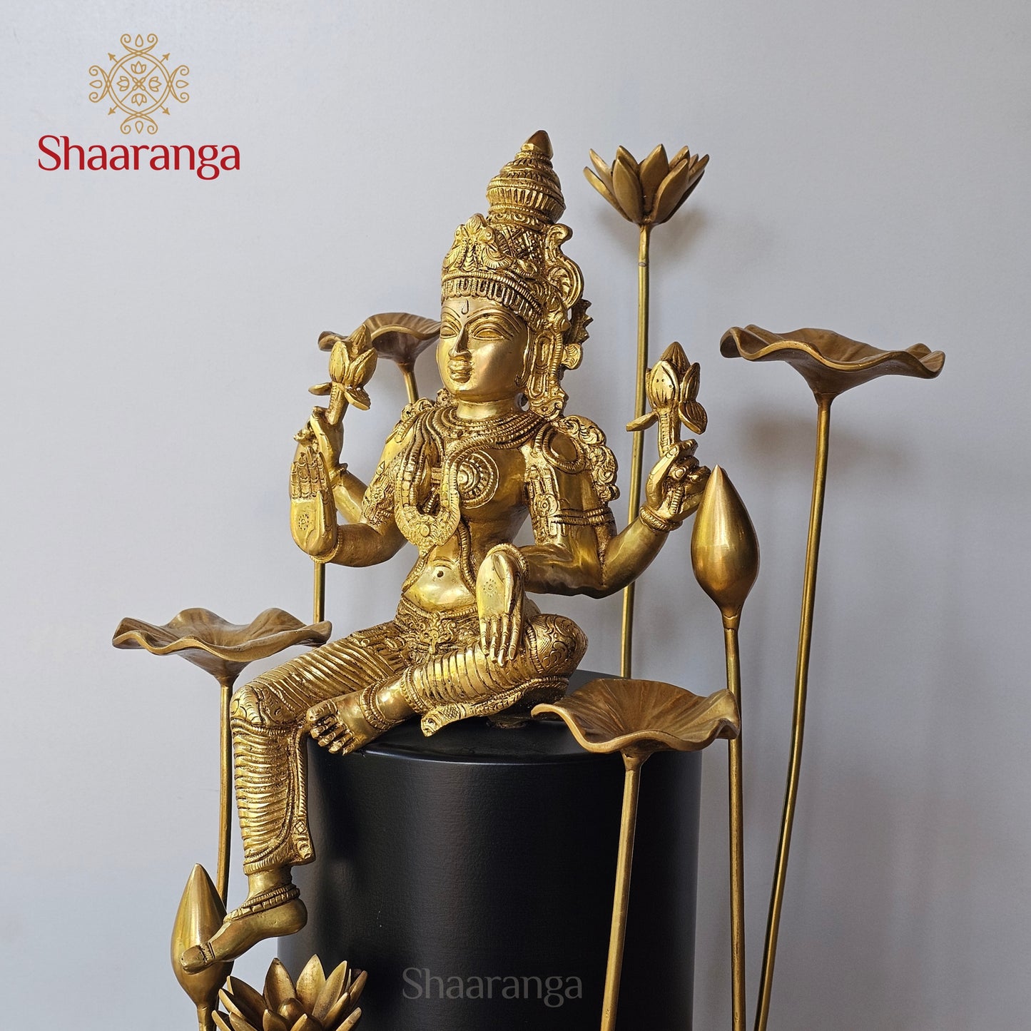 19 Inches Brass Lakshmi Devi in Lotus Aura | Contemporary Sacred Décor Sculpture
