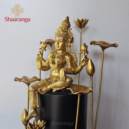 19 Inches Brass Lakshmi Devi in Lotus Aura | Contemporary Sacred Décor Sculpture
