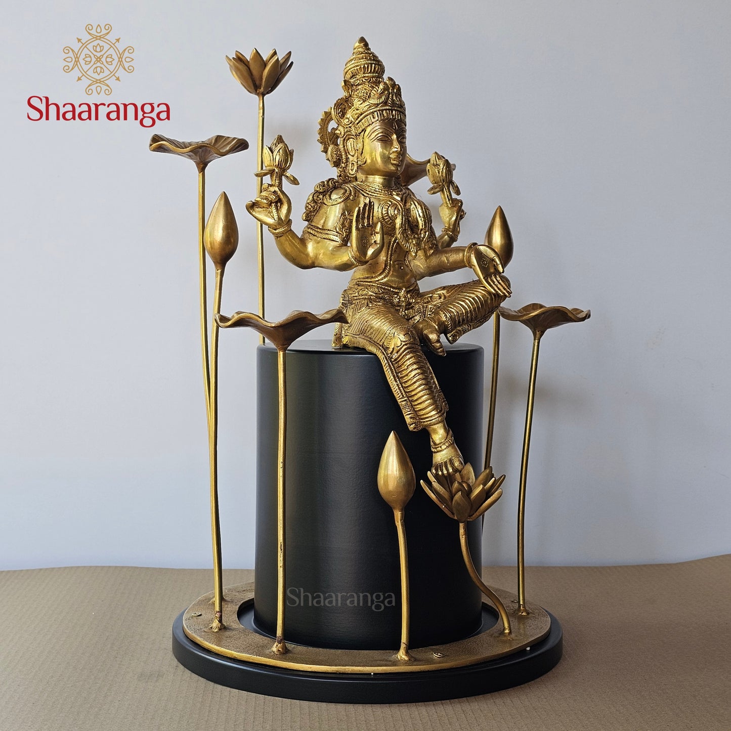 19 Inches Brass Lakshmi Devi in Lotus Aura | Contemporary Sacred Décor Sculpture
