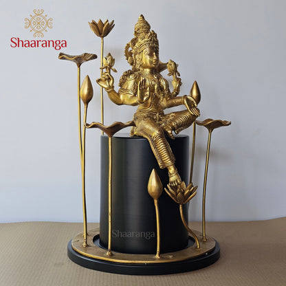 19 Inches Brass Lakshmi Devi in Lotus Aura | Contemporary Sacred Décor Sculpture