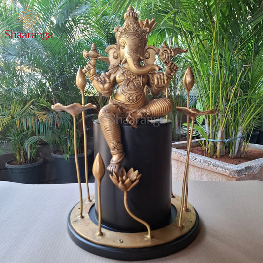 19 Inches Brass Ganesha Seated in Lotus Aura