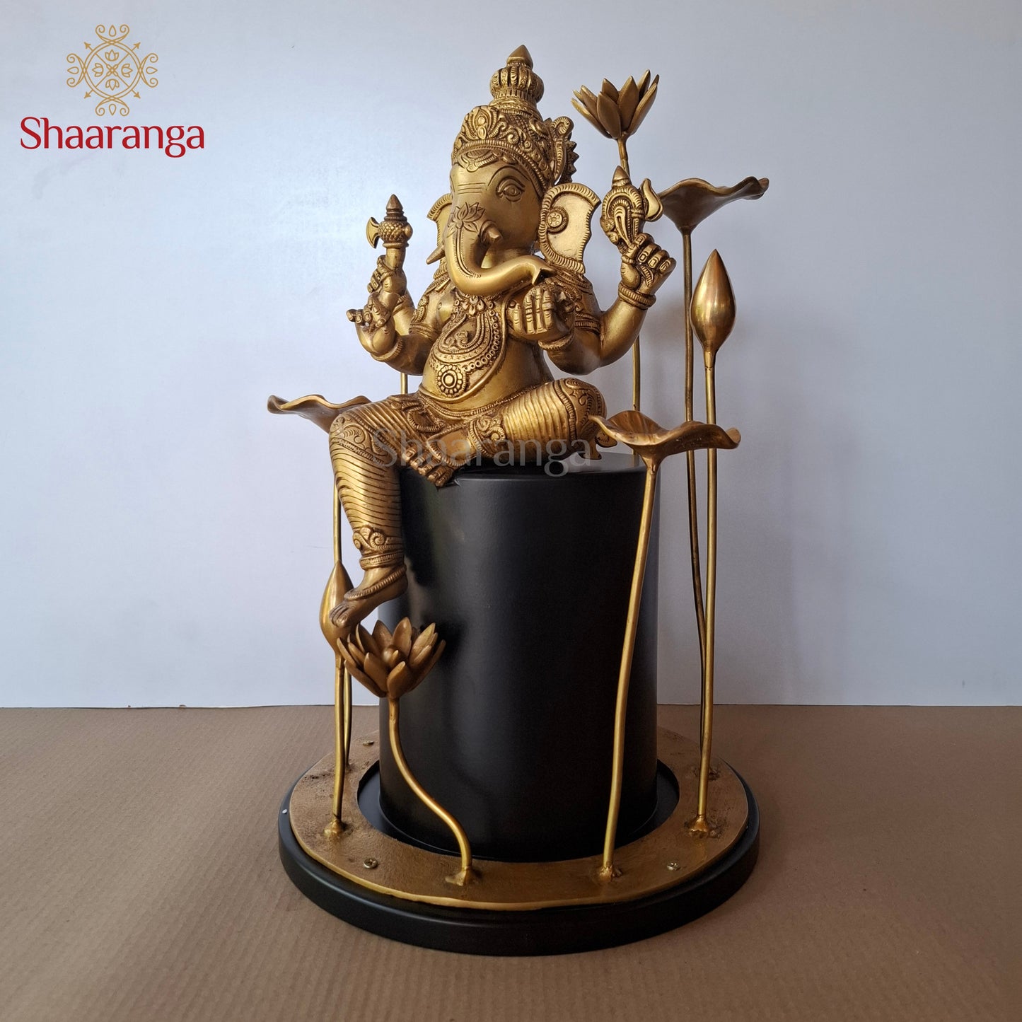 19 Inches Brass Ganesha Seated in Lotus Aura