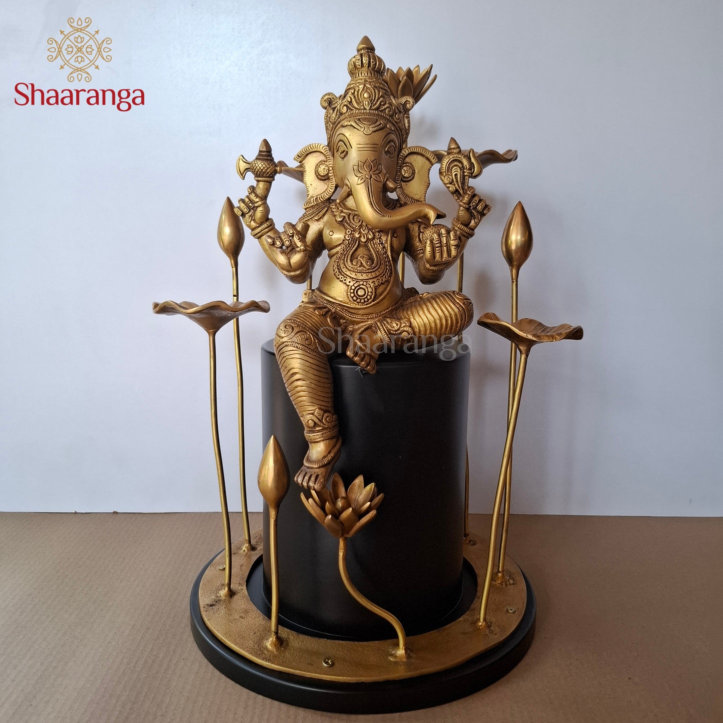 19 Inches Brass Ganesha Seated in Lotus Aura