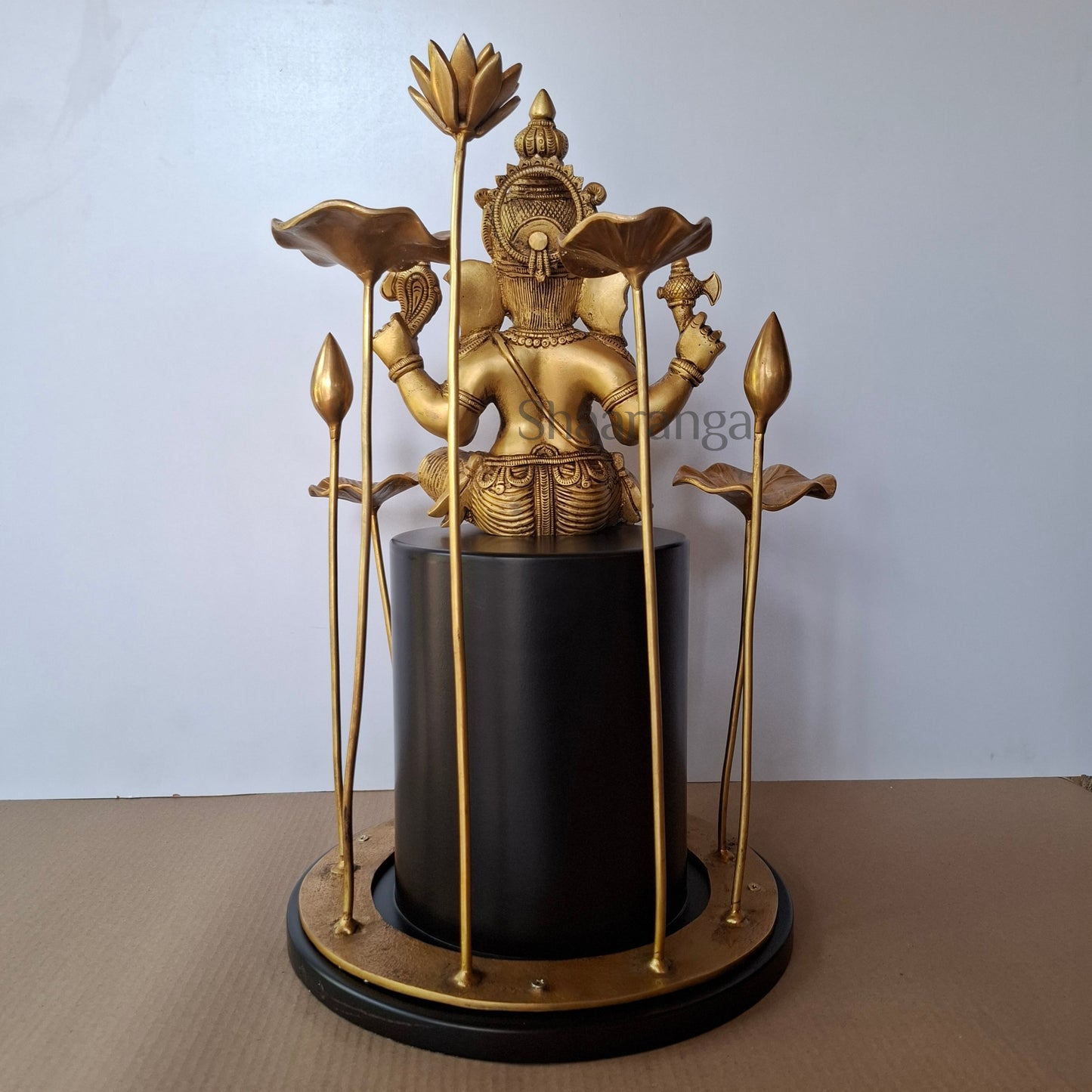 19 Inches Brass Ganesha Seated in Lotus Aura