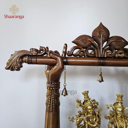 26.5 Inches Brass Radha Krishna With Teakwood Flute Arch