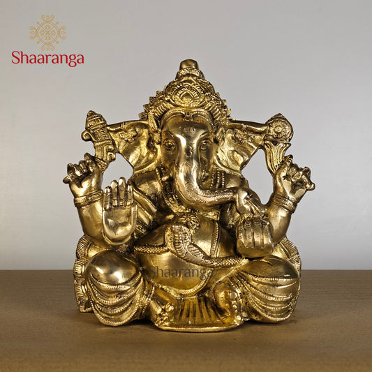 9 Inches Brass Lord Appu Ganesha Idol - Handcrafted Premium Brass Sculpture