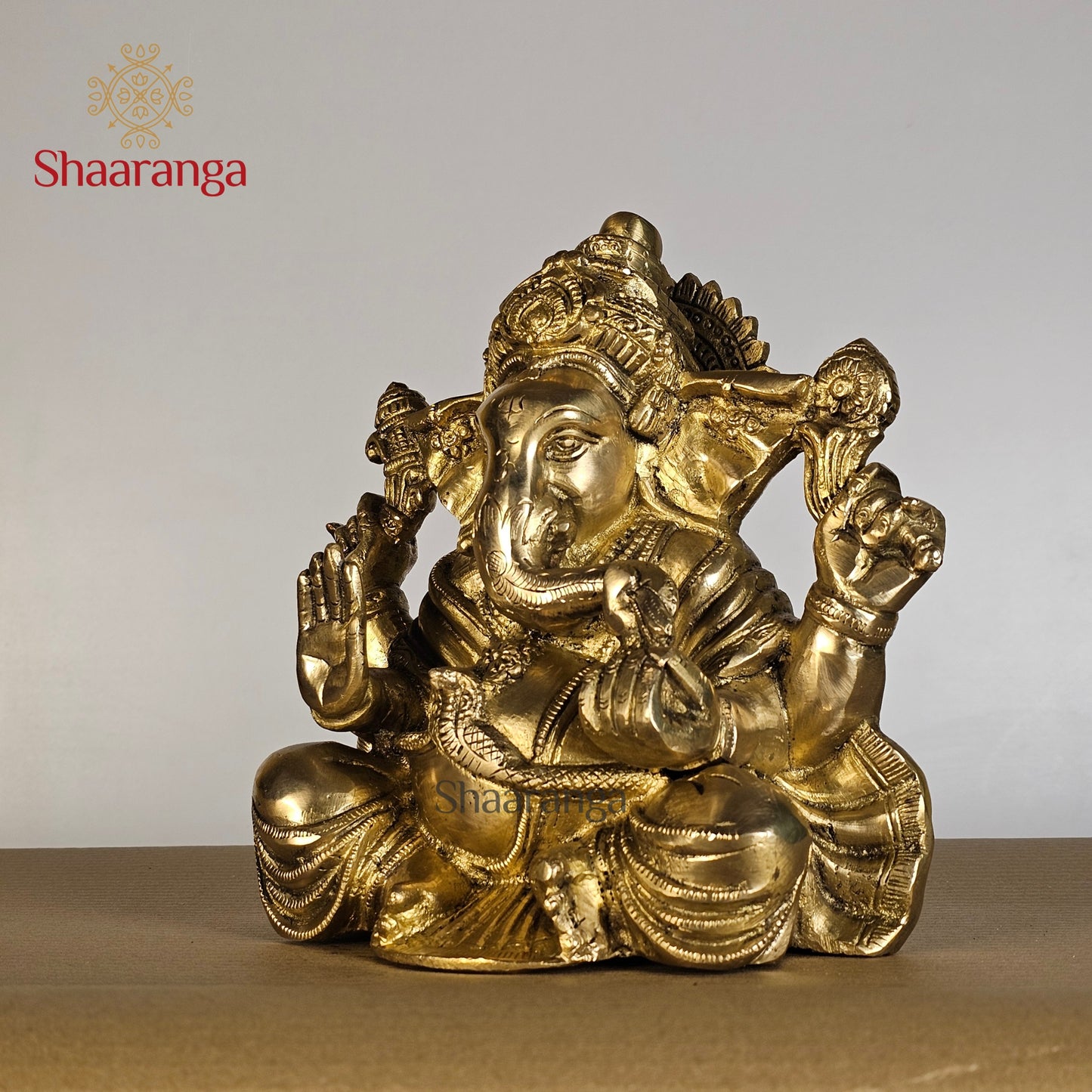 9 Inches Brass Lord Appu Ganesha Idol - Handcrafted Premium Brass Sculpture