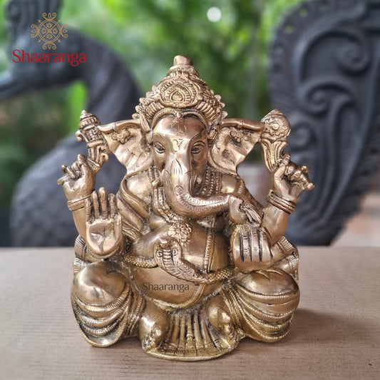 9 Inches Brass Ganesha - ideal for home temple and gifting
