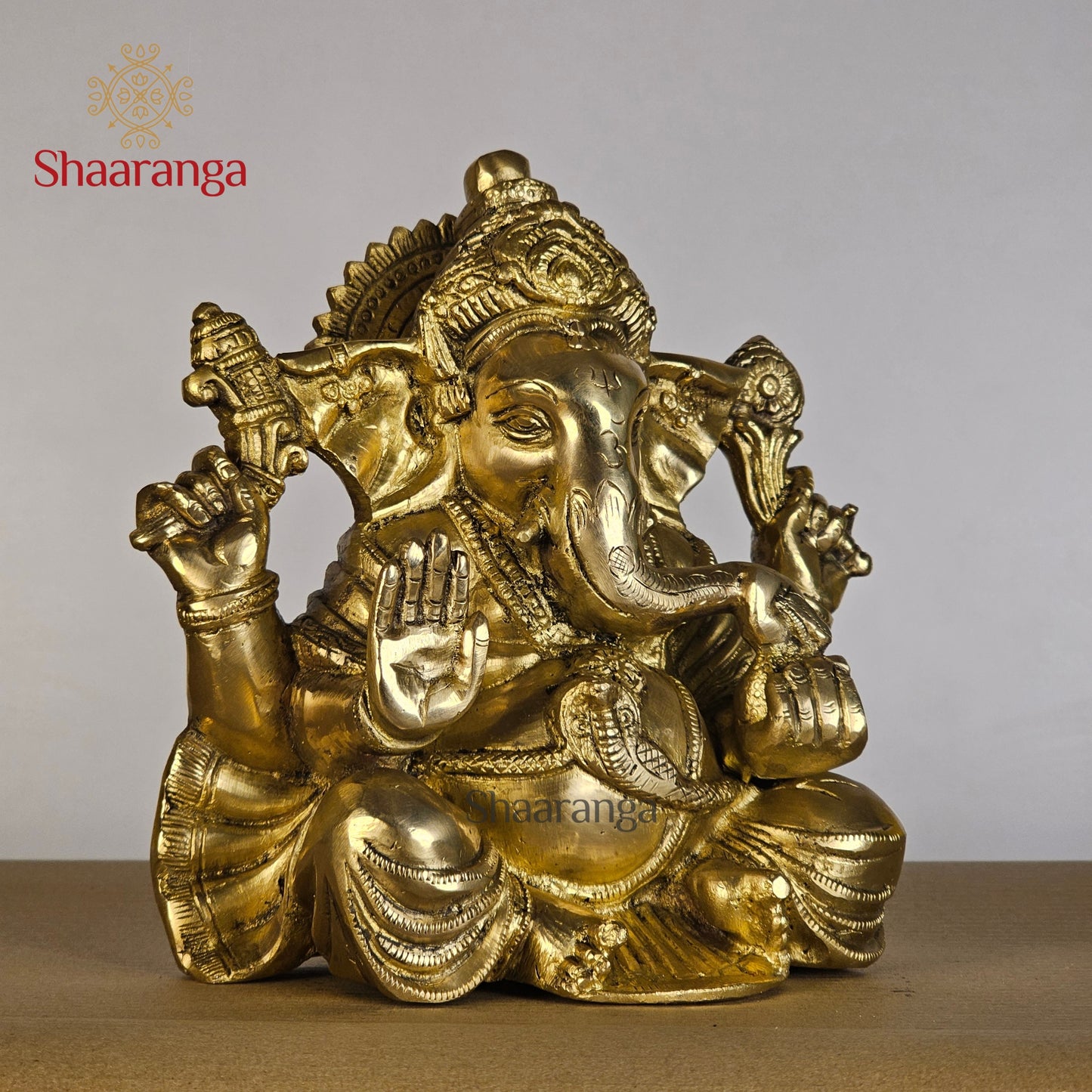 9 Inches Brass Lord Appu Ganesha Idol - Handcrafted Premium Brass Sculpture