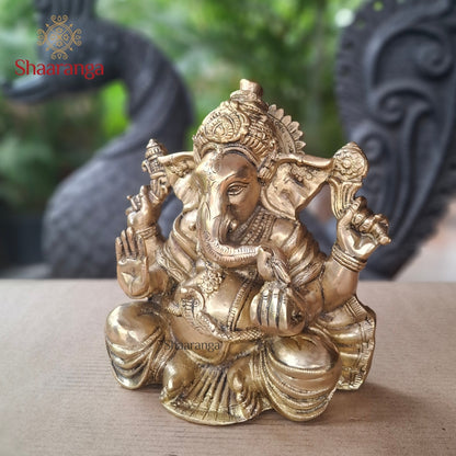 9 Inches Brass Ganesha - ideal for home temple and gifting