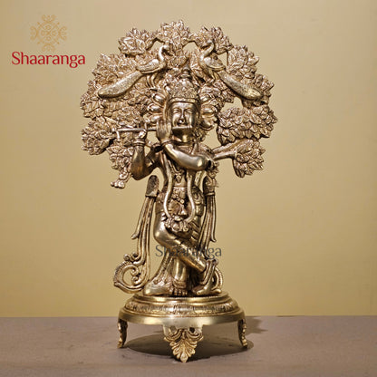 18.5 Inches Brass Krishna Under Tree