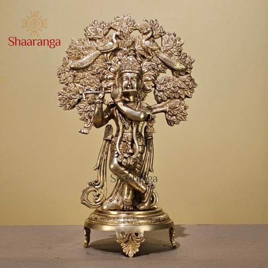 18.5 Inches Brass Krishna Under Tree