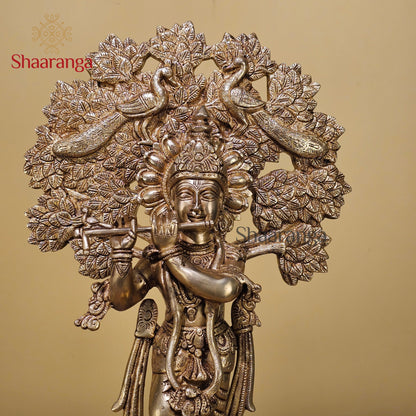 18.5 Inches Brass Krishna Under Tree