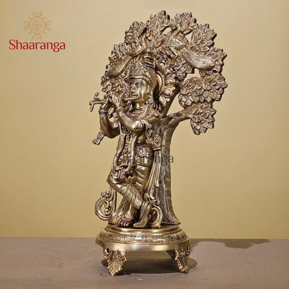 18.5 Inches Brass Krishna Under Tree